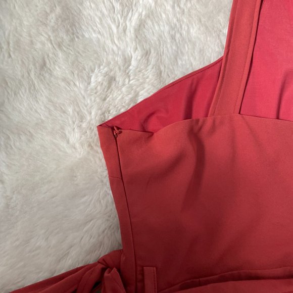 SNDYS Davina One Shoulder Tie Waist Fitted Dress Wine Sz S - Picture 8 of 10